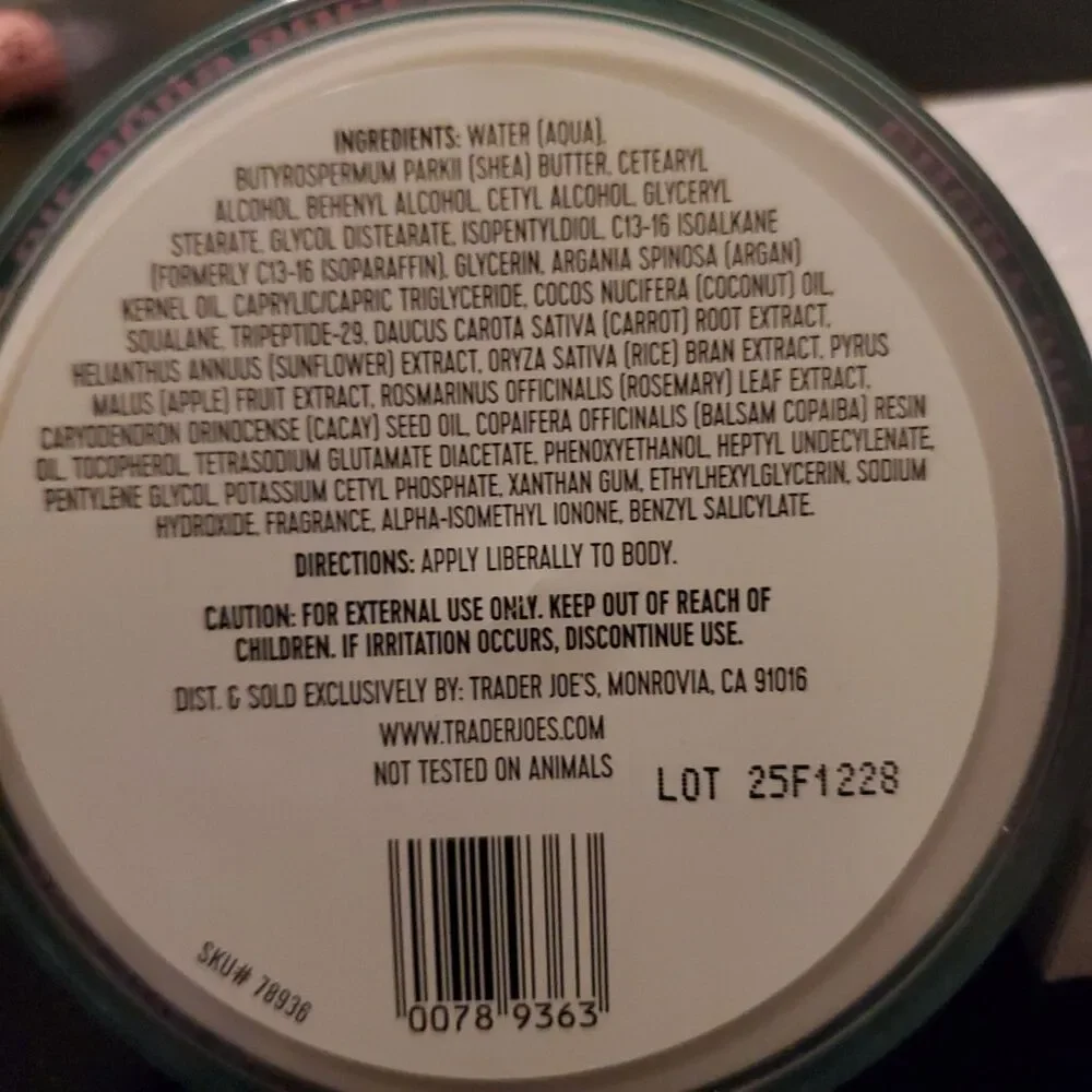 Trader Joe's Cacay Oil Body Butter Pink Dragonfruit & Jasmine, Cruelty-Free 8 oz